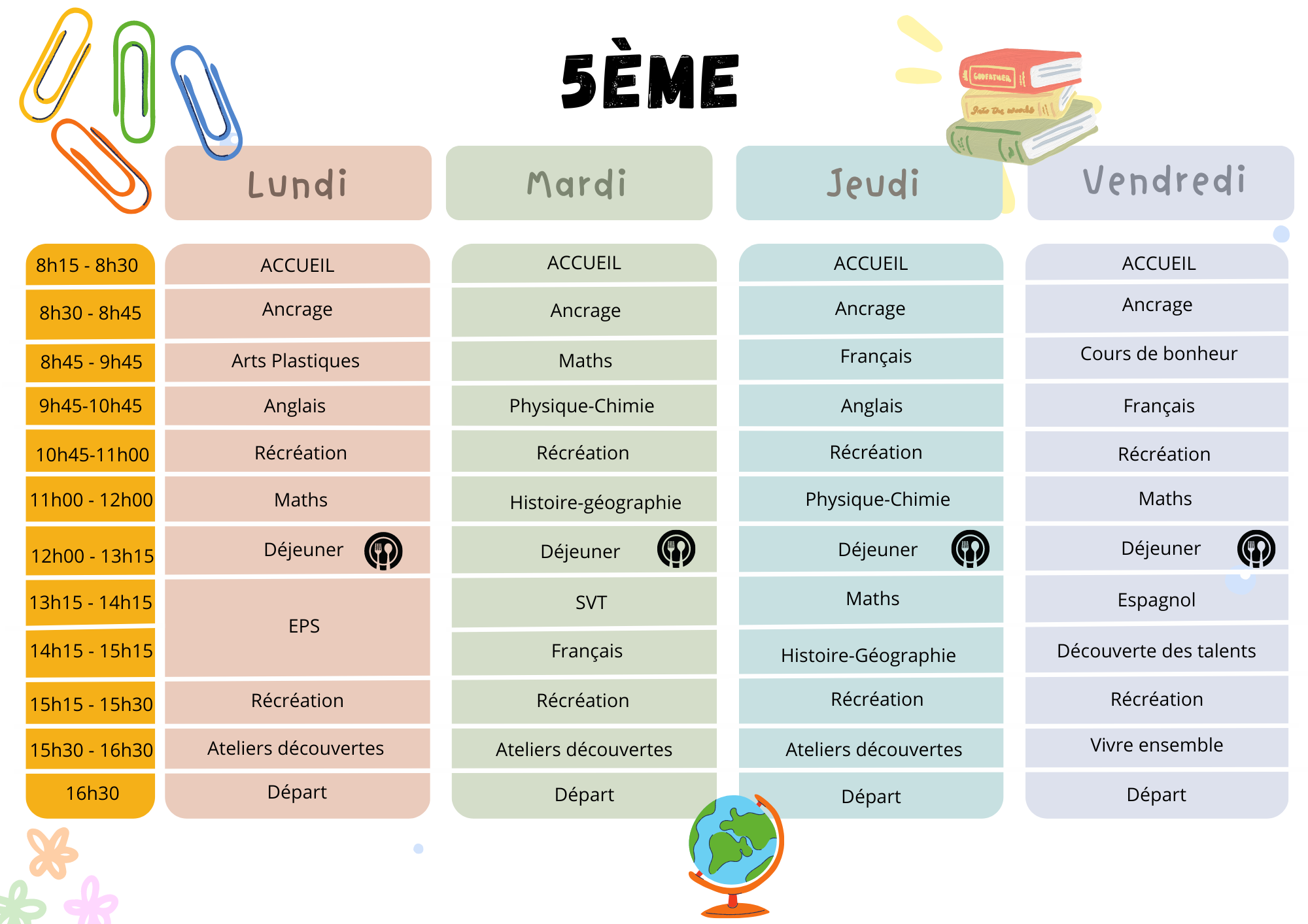EMPLOI DU TEMPS 5e EMPLOI DU TEMPS 5e